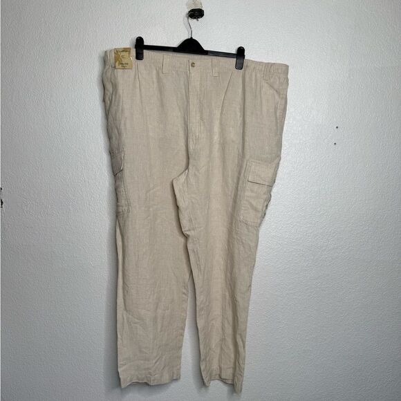 NWT Caribbean Men's Light Tan Linen  Cargo Pants Size 50 X 30 - Picture 1 of 4